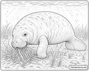 Manatee Grazing On Seagrass