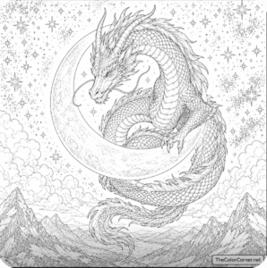 Moon Dragon Coiling Around a Crescent Moon coloring page