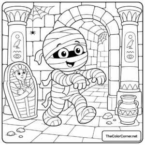 Mummy Wrapped In Bandages Walking Through A Tomb