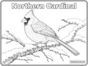 Northern Cardinal on a Snowy Branch coloring page