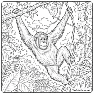 Orangutan Swinging Through Jungle Canopy