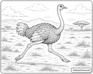 Ostrich Running Across Open Plains