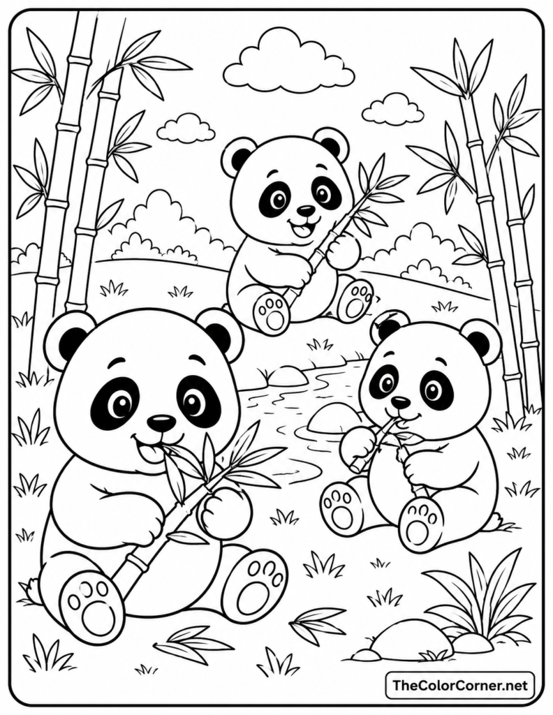 Pandas Eating Bamboo River