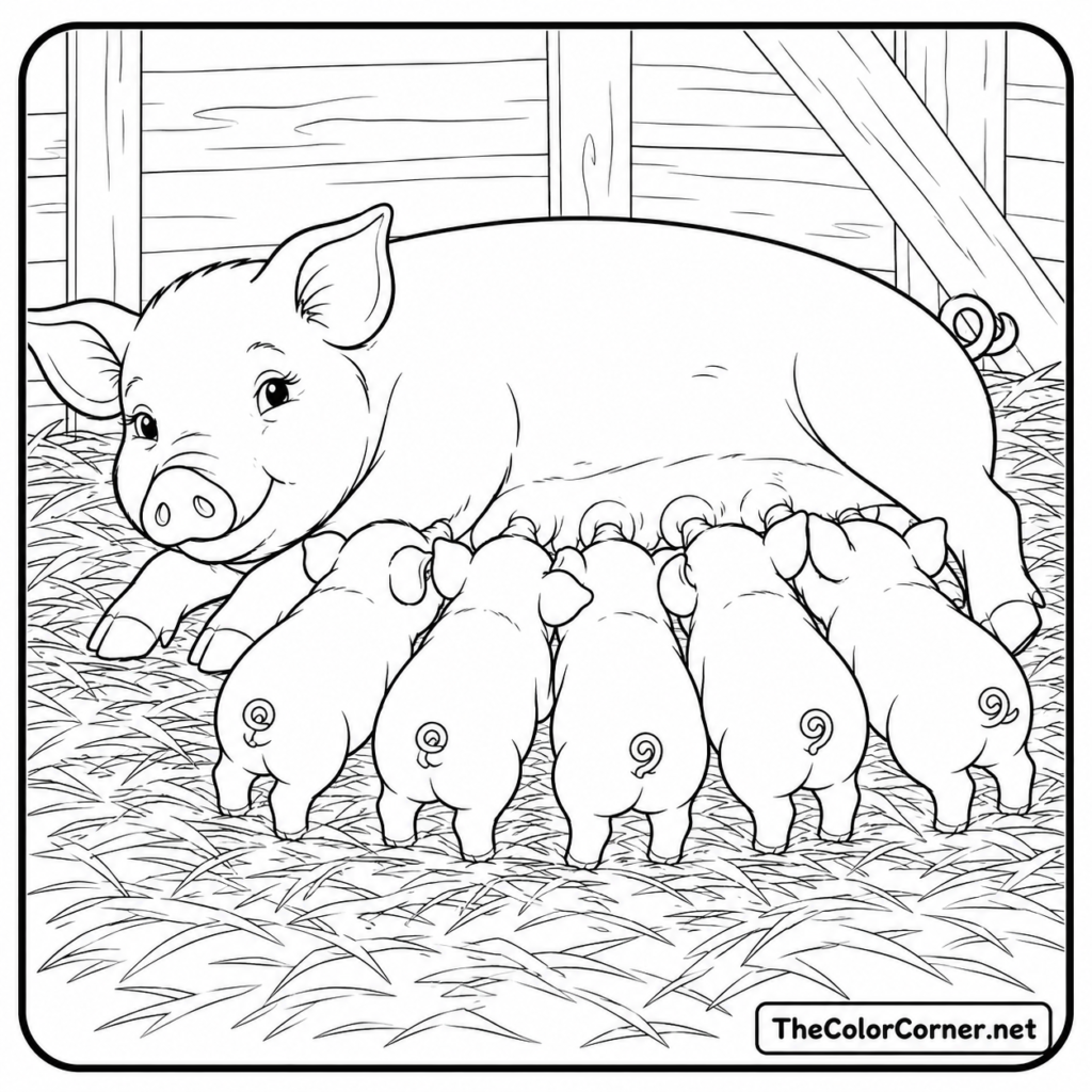 Pig With Piglets Nursing
