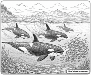 Pod Of Orcas Hunting Together
