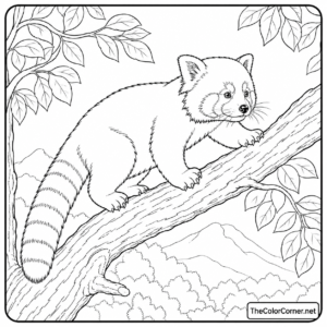 Red Panda Climbing A Tree Branch