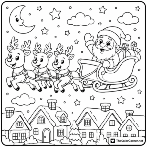 Reindeer Pulling Santas Sleigh Through The Night Sky
