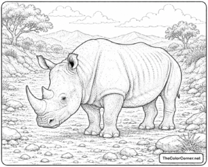 Rhino Standing In A Dry Riverbed