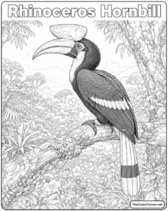 Rhinoceros Hornbill In A Rainforest Canopy