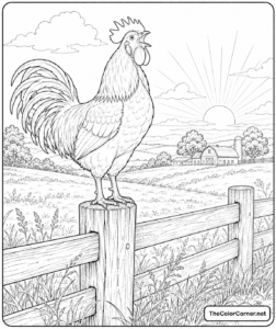 Rooster Crowing On A Fence Post