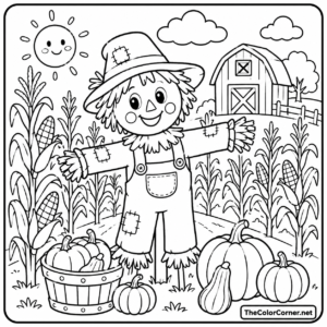 Scarecrow In A Cornfield At Harvest Time