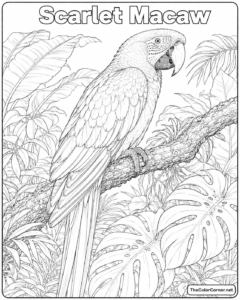 Scarlet Macaw On A Jungle Branch