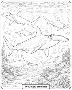 School Of Hammerhead Sharks