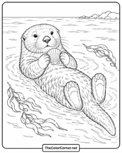 Sea Otter Floating With A Shell