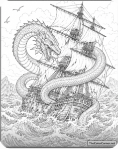 Sea Serpent Coiling Around A Ship