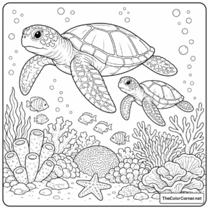 Sea Turtles Reef Swimming