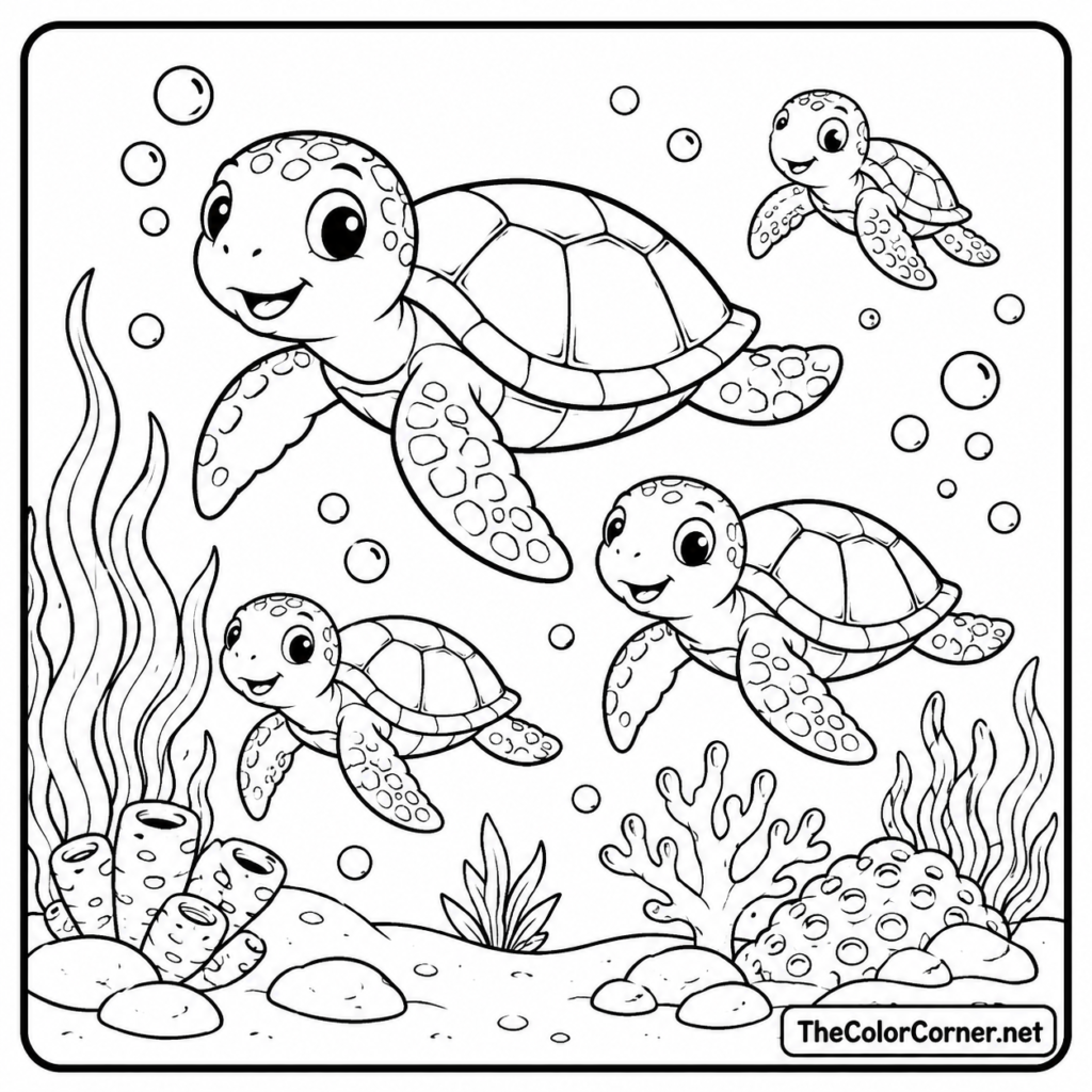 Sea Turtles Underwater Coral
