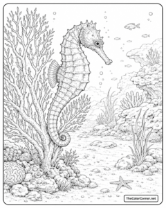 Seahorse Anchored To Coral