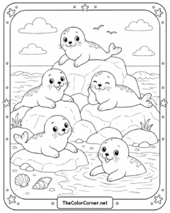 Seals Lounging On Rocks