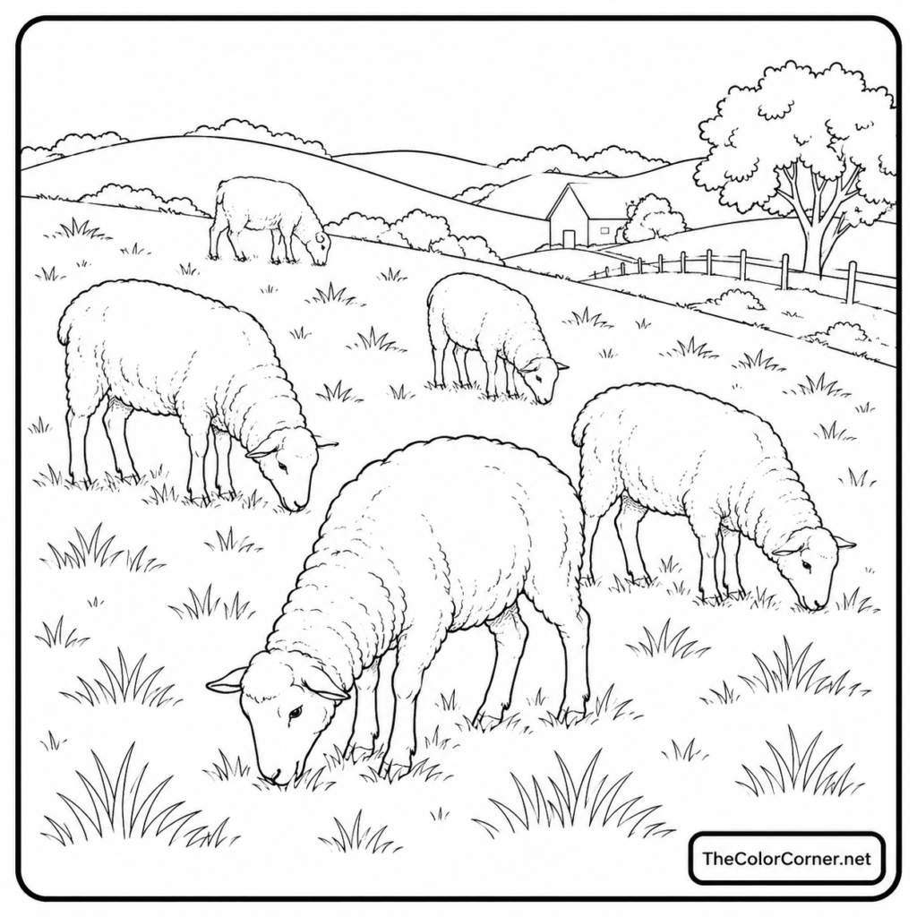 Sheep Grazing On A Hillside