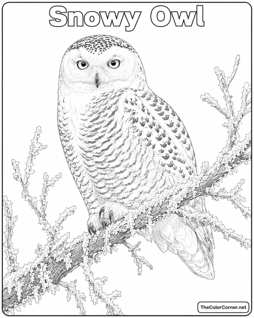 Snowy Owl On A Frozen Branch