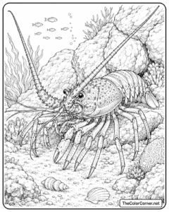 Spiny Lobster Among The Rocks