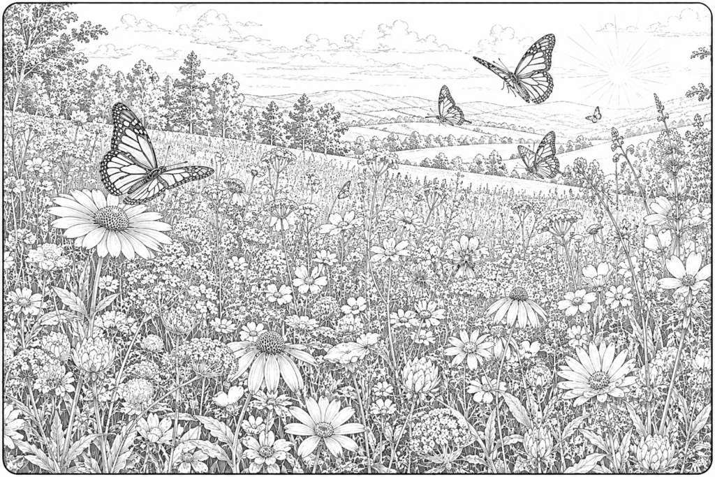 Spring Meadow With Butterflies