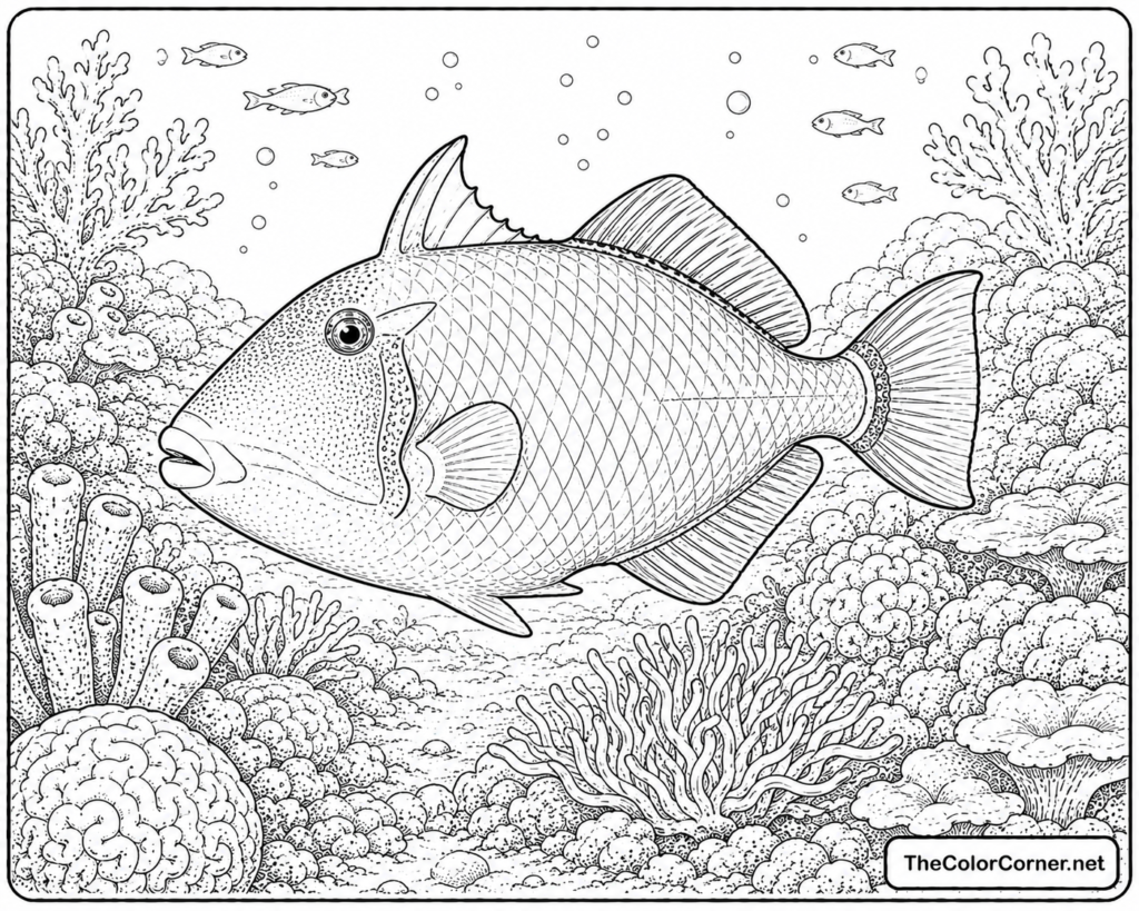 Triggerfish Patrolling A Reef