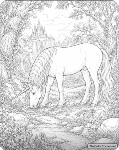 Unicorn Grazing In An Enchanted Forest