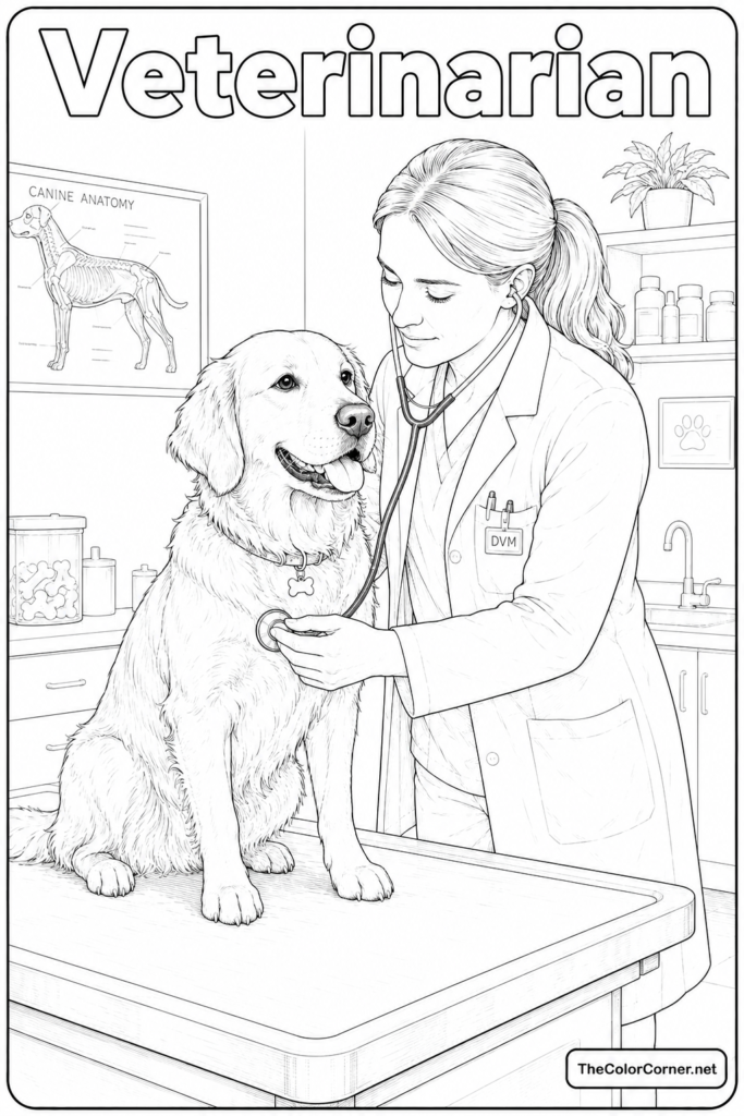 Veterinarian Examining A Dog On An Exam Table