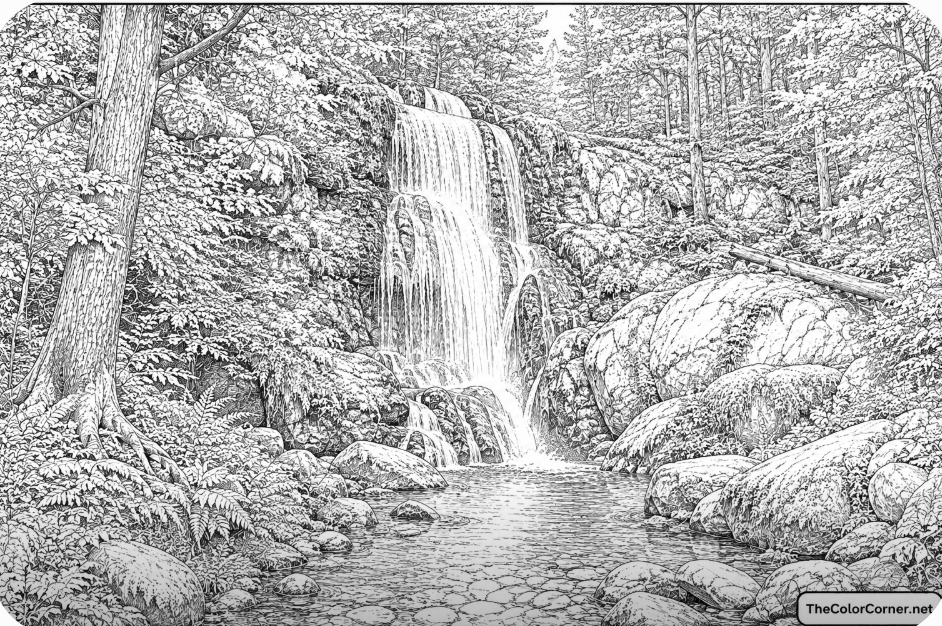 Waterfall In A Lush Forest