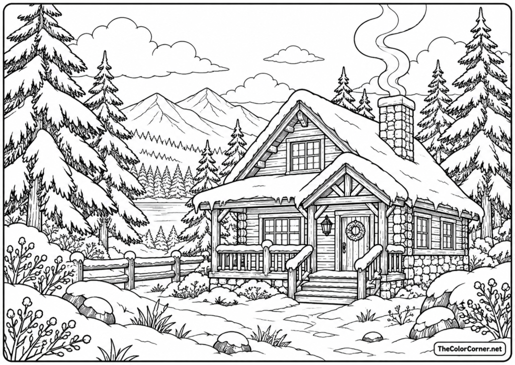 Cabin In The Snowy Woods