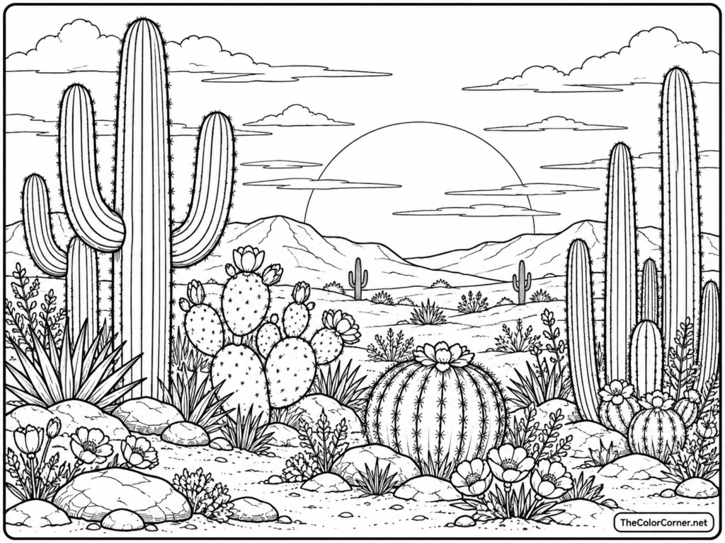 Cactus Garden At Sunset
