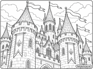 Castle Turrets With Flying Flags