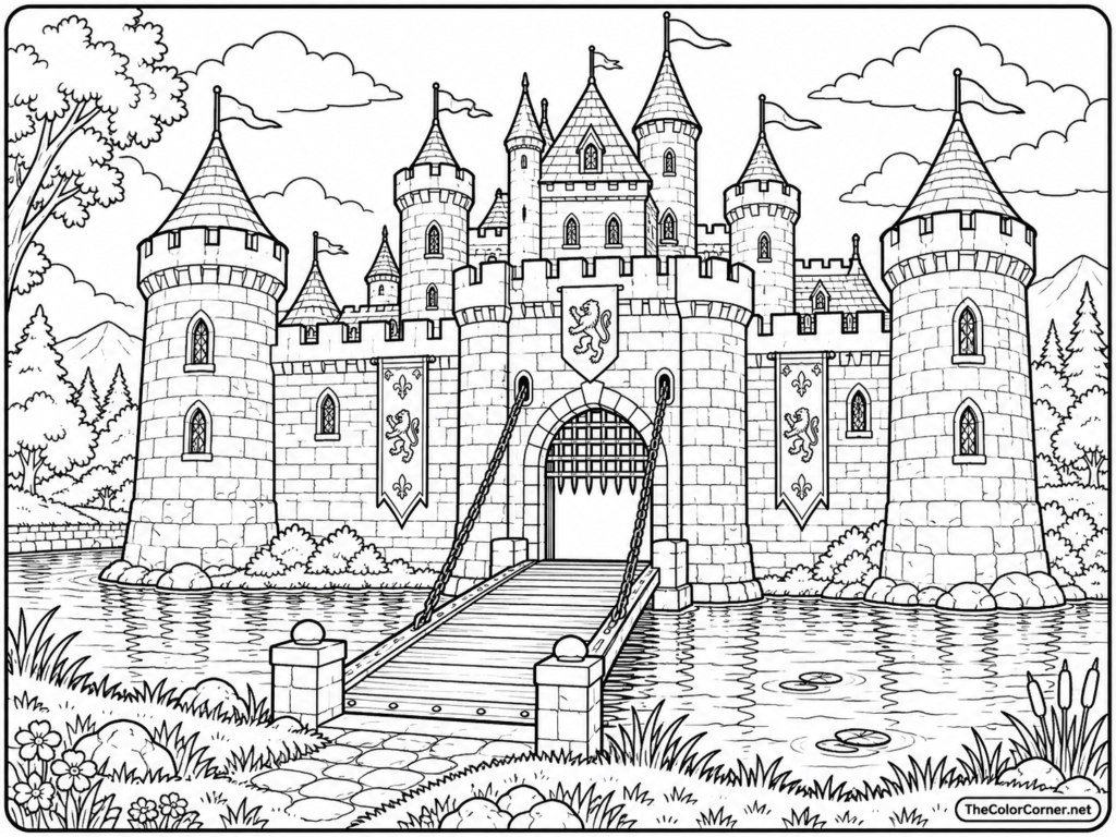 Castle With Drawbridge And Moat