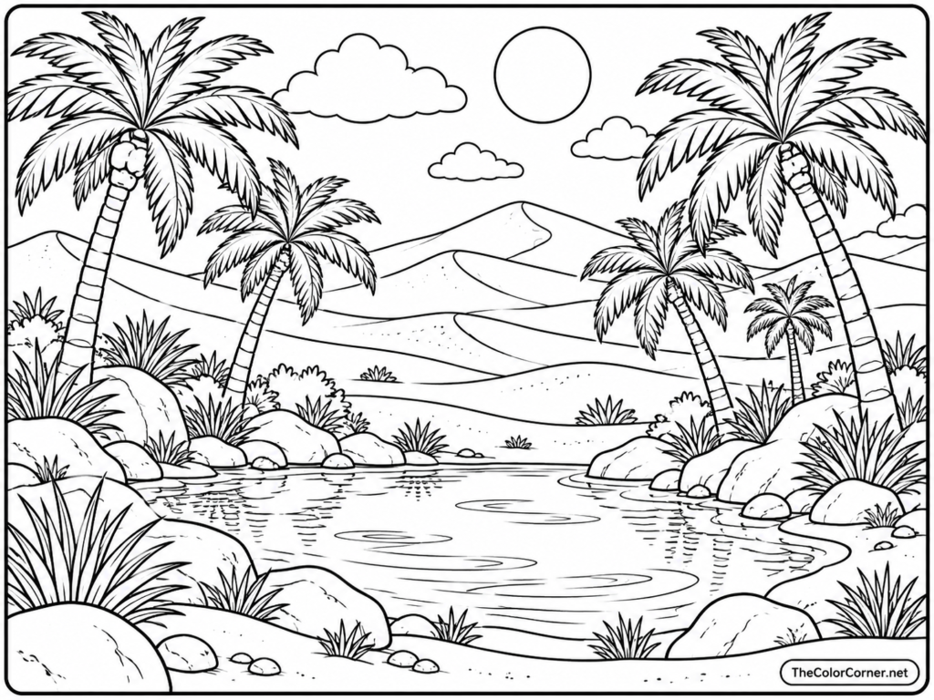 Desert Oasis With Palm Trees
