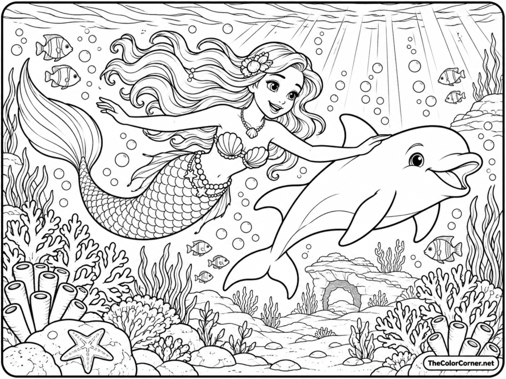 Dolphin And Mermaid Playing