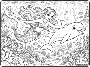 Dolphin And Mermaid Playing