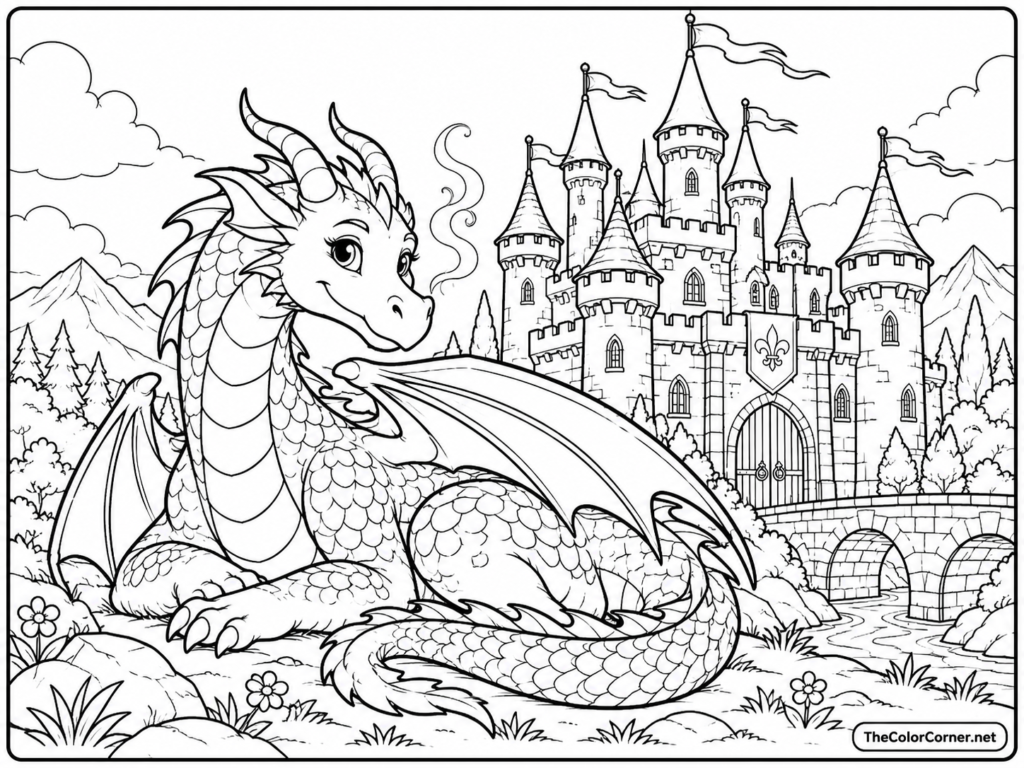 Dragon Guarding A Castle