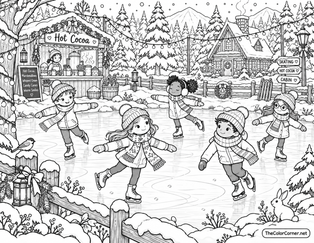 Ice Skaters Frozen Pond