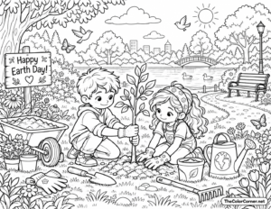Kids Planting Tree Sapling Earth Day