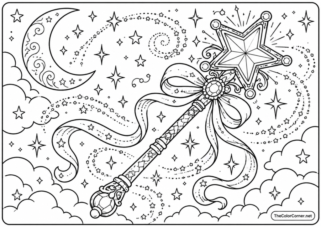 Magic Wand With Sparkling Stars