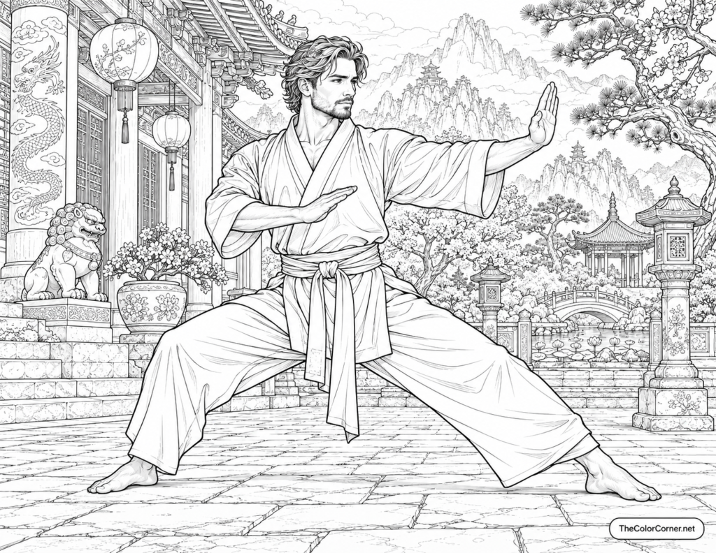 Martial Artist Temple Courtyard