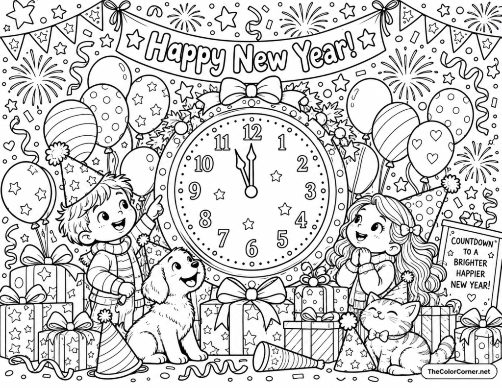 New Years Countdown Clock And Balloons