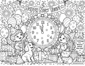 New Years Countdown Clock And Balloons
