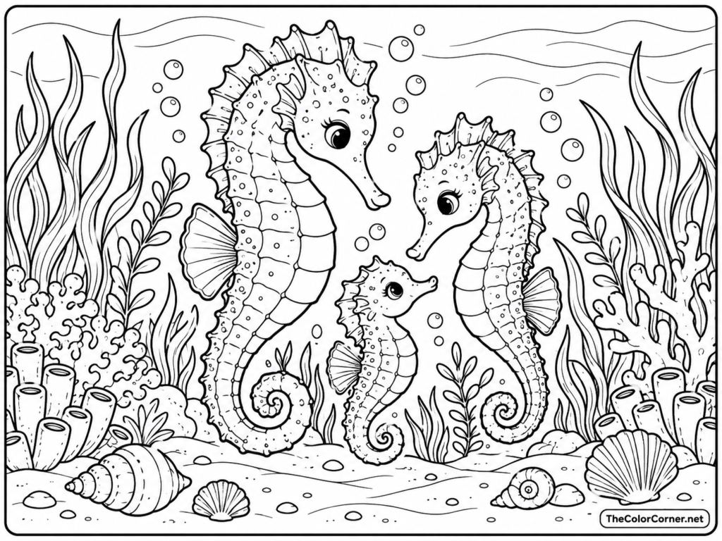 Seahorse Family Swimming