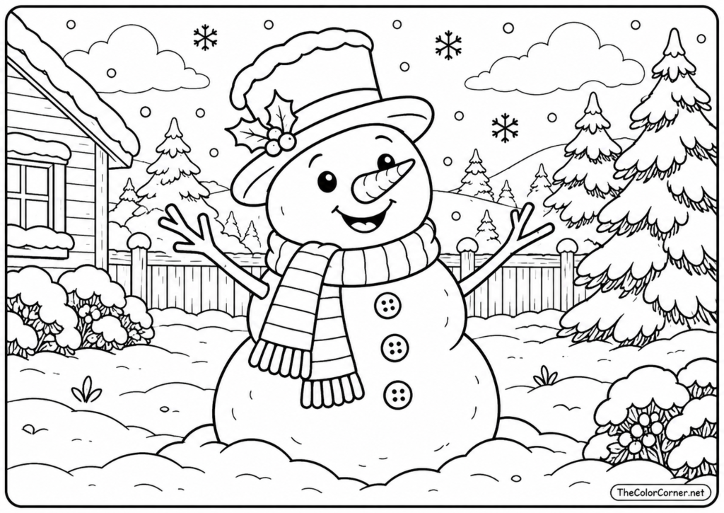 Snowman In A Winter Yard