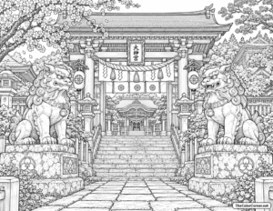 Stone Guardian Lion Dogs Shrine Gate