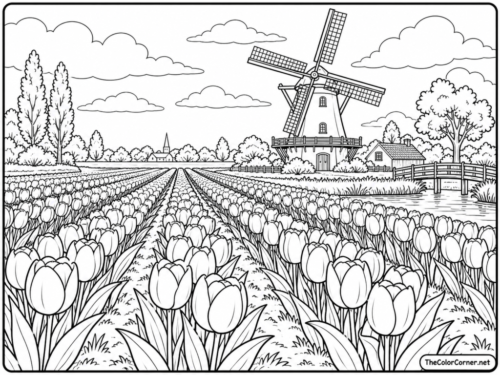 Tulip Field With A Windmill