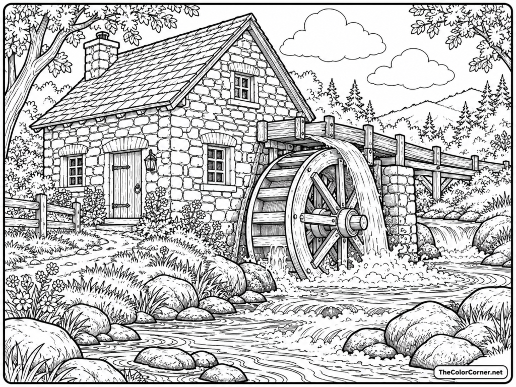 Waterwheel By An Old Mill